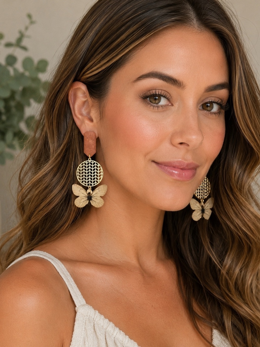 Handmade Brown and Gold Butterfly Earrings